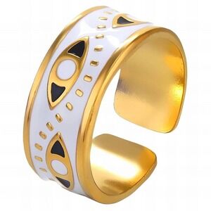 18K Gold Plated Stainless Steel "Evil Eyes" Ring Size 7